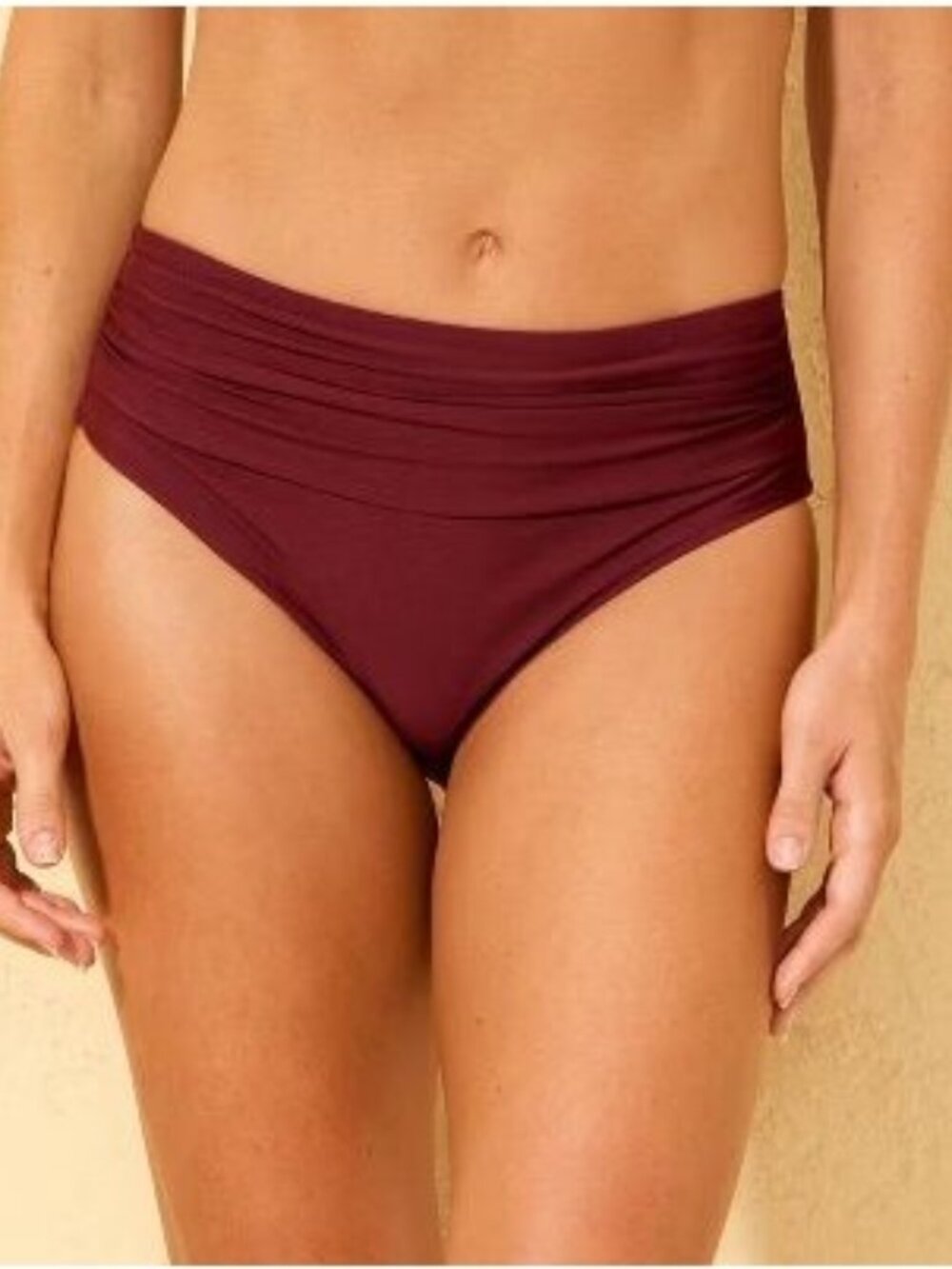 NEW Shade & Shore Shirred Waistband Medium Coverage Bikini Bottom - Burgundy - L